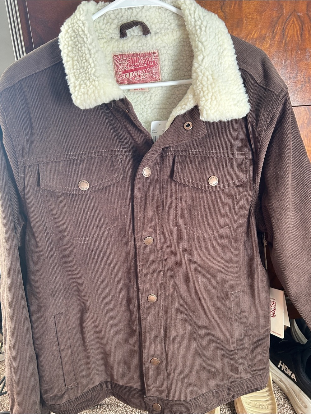 Brooklyn Cloth Brown Corduroy Utility Barn Jacket with White Sherpa Collar